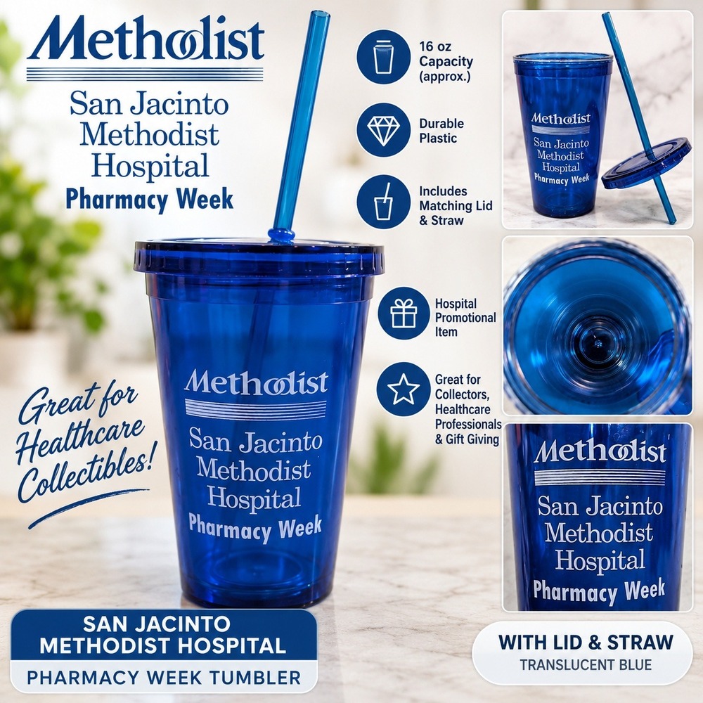 San Jacinto Methodist Hospital Pharmacy Week Tumbler Blue 16oz Lid Straw Plastic